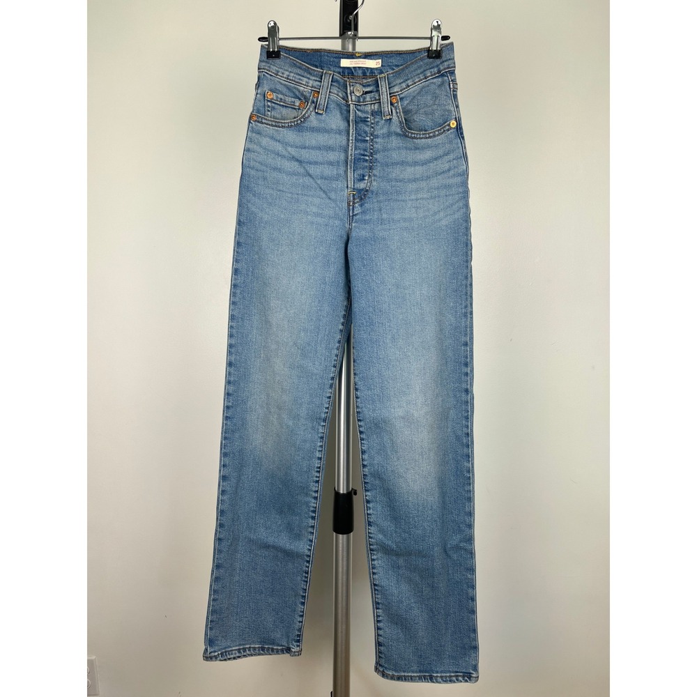 Levi's Ribcage Straight Leg Jeans Blue Medium Wash High Rise W25 L32